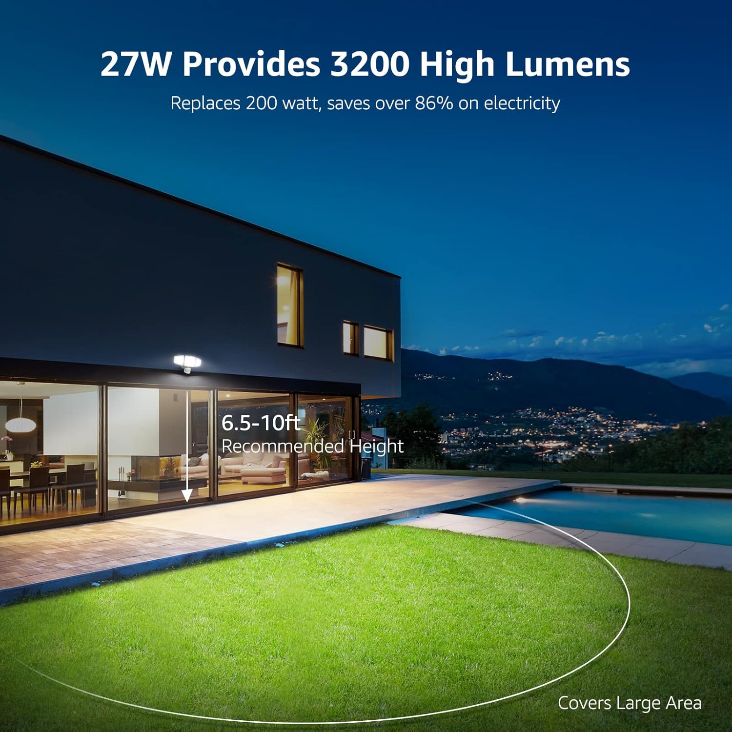 Illuminate Your Outdoors with the Ultra-Bright 27W LED Security Floodlight - Motion Sensor, 3 Adjustable Heads, 270° Coverage, Waterproof for Maximum Safety