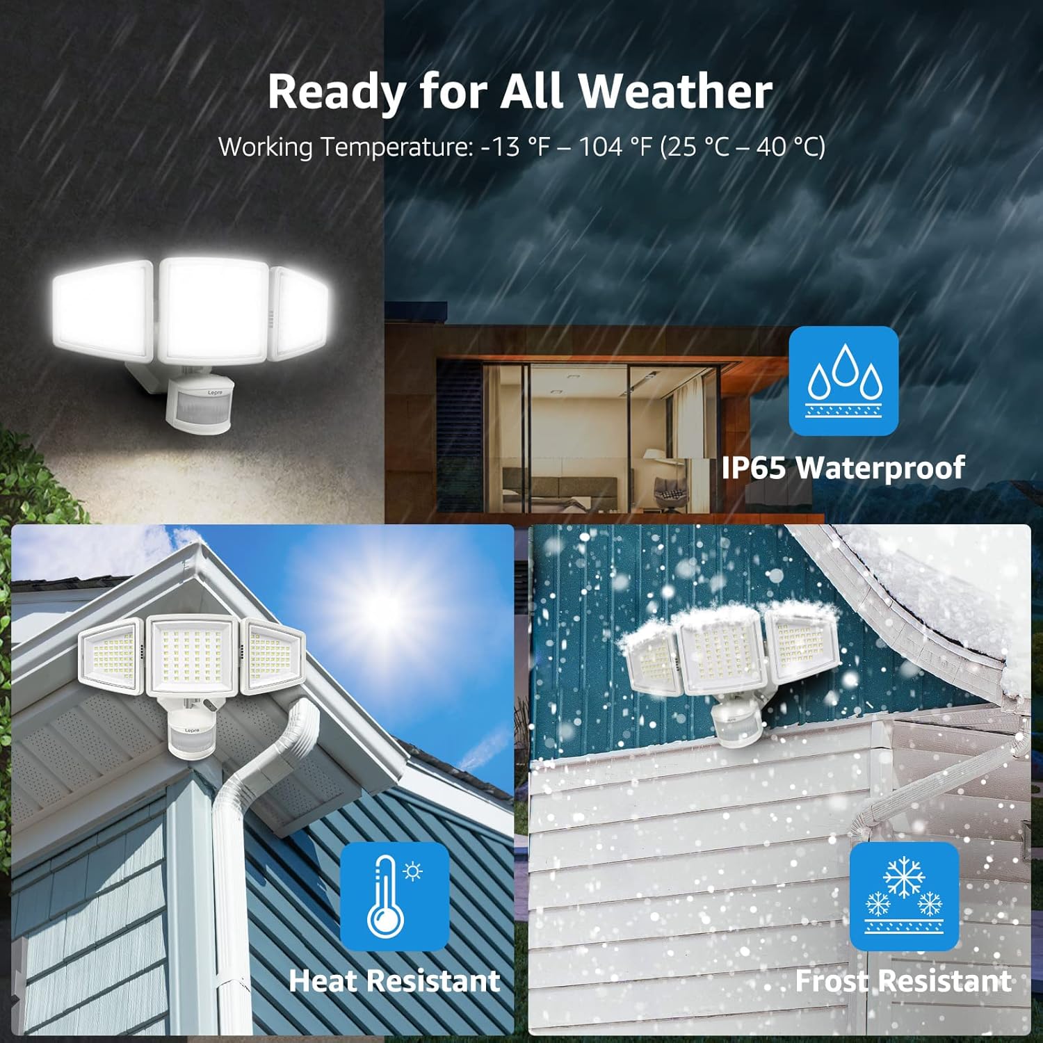 Illuminate Your Outdoors with the Ultra-Bright 27W LED Security Floodlight - Motion Sensor, 3 Adjustable Heads, 270° Coverage, Waterproof for Maximum Safety